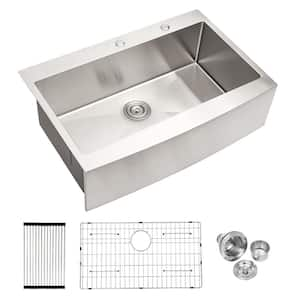 Drop In 33 in. Single Bowl 16-Gauge Stainless Steel Farmhouse/Apron Kitchen Sink with Bottom Grid