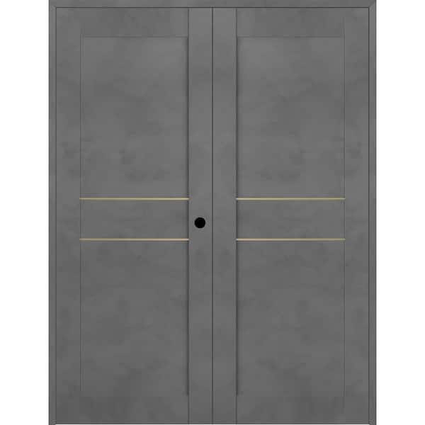 Belldinni Vona 07 2HN Gold 56 in. x 80 in. Left Hand Active Dark Urban Wood Composite Double Prehung Interior Door