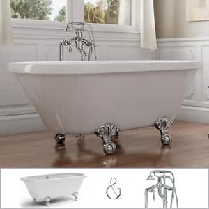 W-I-D-E Series Dalton 60 in. Acrylic Clawfoot Tub in White, Ball-and-Claw Feet, Floor-Mount Faucet in Polished Chrome