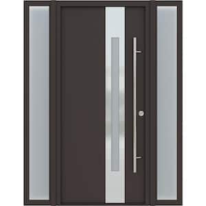 ZEPHYR 61in. x 82in. Left-Hand/Inswing Left/Right-Lite Frosted Glass Brown/White Steel Prehung Front Door +Hardware Kit