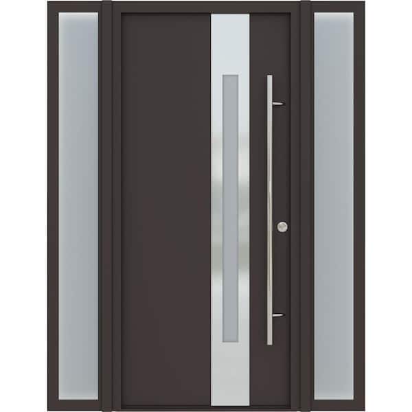 Belldinni ZEPHYR 61in. x 82in. Left-Hand/Inswing Left/Right-Lite Frosted Glass Brown/White Steel Prehung Front Door +Hardware Kit