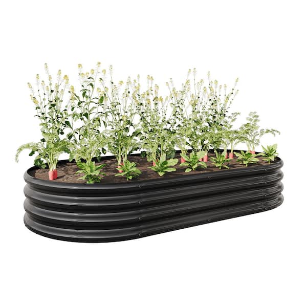Unbranded 71 in. x 35 in. x 11 in. Black Galvanized Steel Raised Garden Bed, Oval Large Raised Planter Box for Vegetables, Herbs