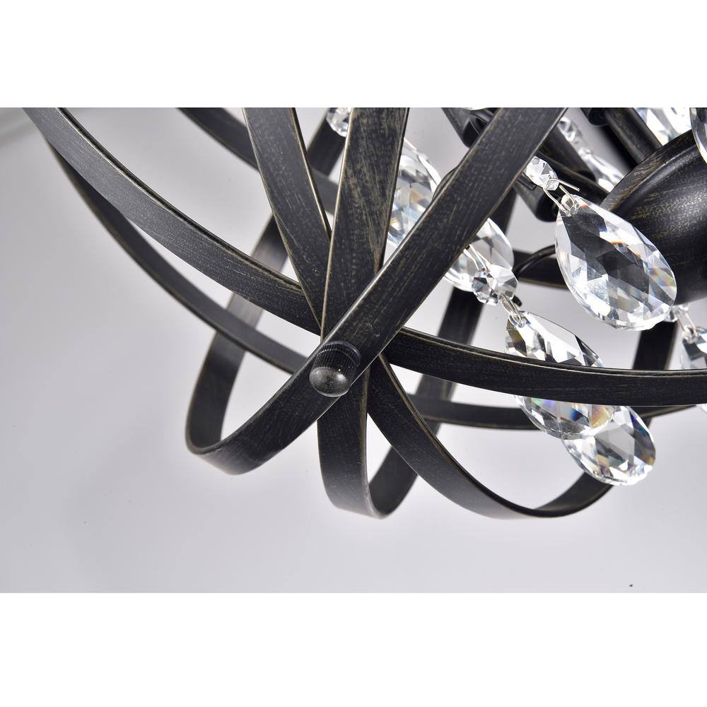 Antique Black Metal Globe Crystal 4-Light Chandelier
