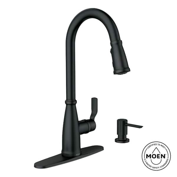 Nolia Matte Black 16.57 in. H Pull Down Sprayer Kitchen Faucet with 360 Degree Spout Swivel and Reflex Power Boost