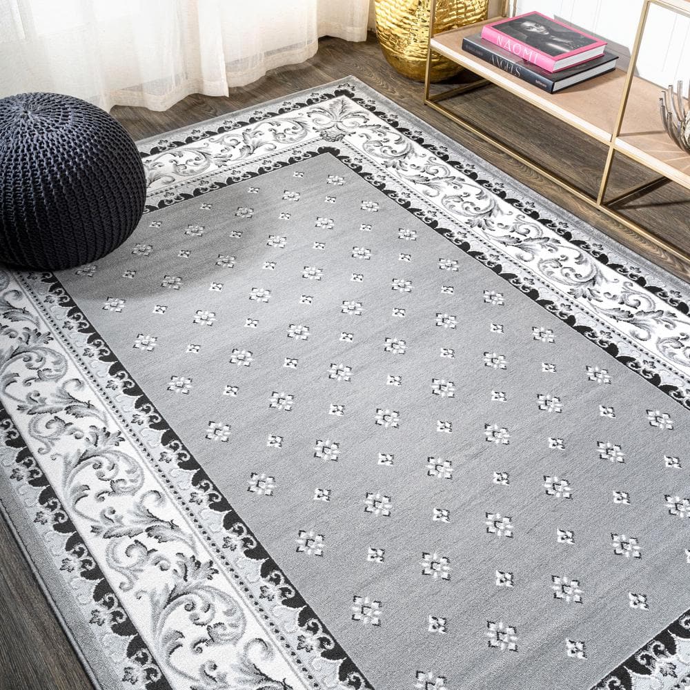 Gray and Cream Rectangular Synthetic Flat Woven Area Rug