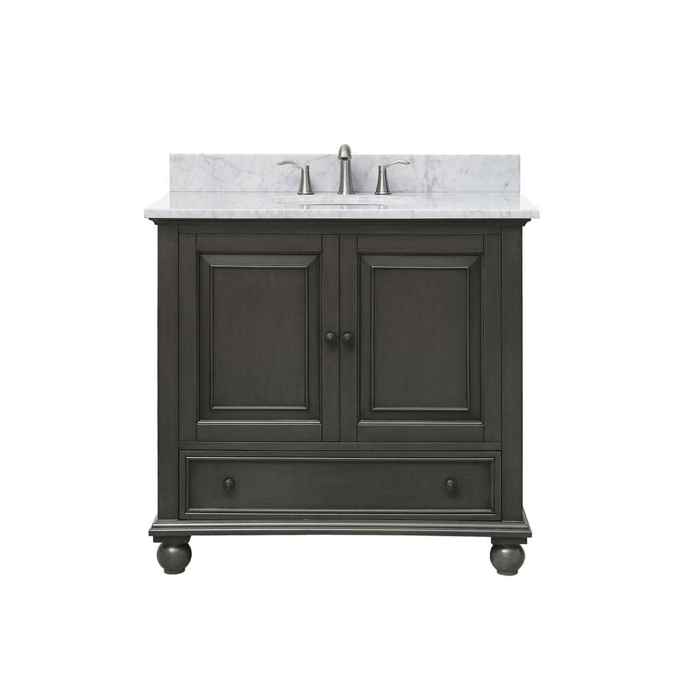 Avanity Thompson 37 in. W x 22 in. D x 35 in. H Vanity in Charcoal Glaze with Marble Vanity Top in Carrera White with Basin -  THOMPSONVS36CLC
