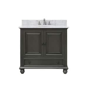 Thompson 37 in. W x 22 in. D x 35 in. H Vanity in Charcoal Glaze with Marble Vanity Top in Carrera White with Basin