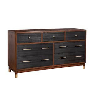 60 in. Brown and Black Wooden Dresser Without Mirror