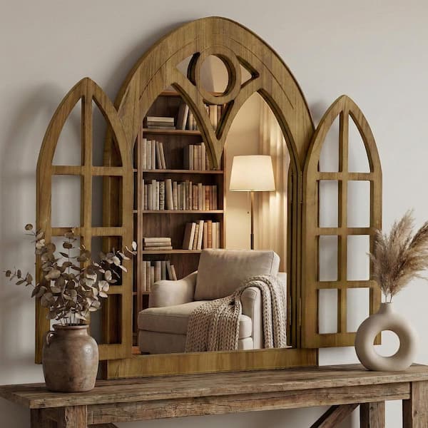Hochwertiges 24 in. W x 36 in. H Brown Classic Arched Wood Framed