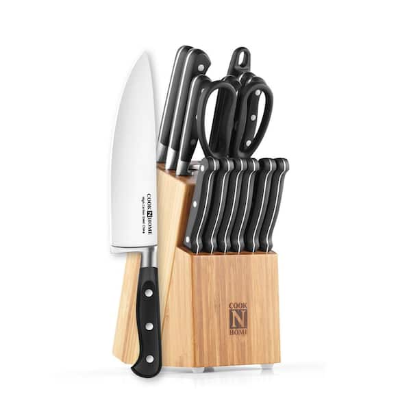 Cook N Home 15-Piece Stainless Steel Knife Set with Bamboo Storage Block