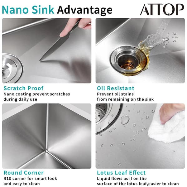 Attop Brushed Stainless Steel 15 in. Single Bowl Undermount