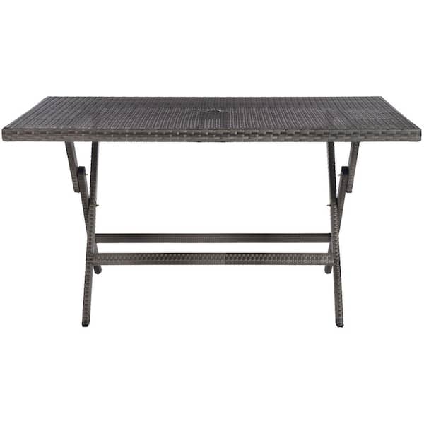 SAFAVIEH Akita Gray Folding Rattan Outdoor Dining Table