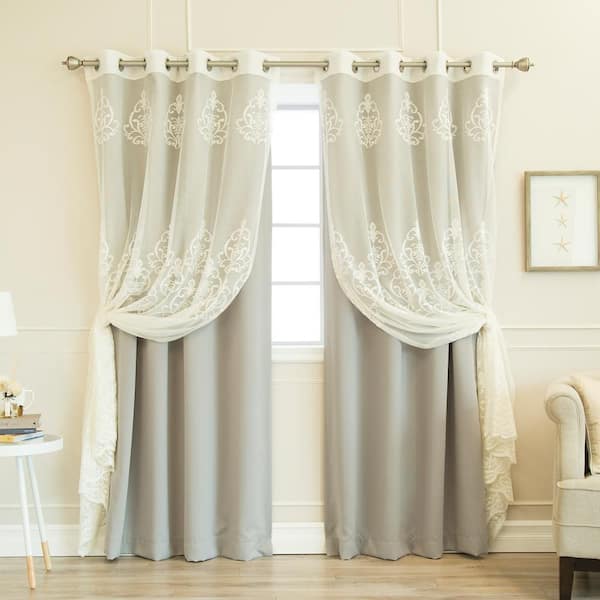 Best Home Fashion Dove Gray Solid Grommet Sheer Curtain - 52 in. W x 84 in. L (Set of 2)