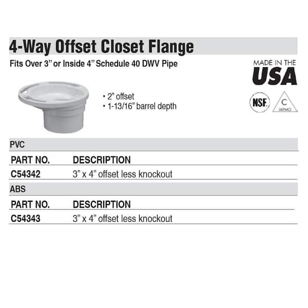 ＰＲＤ ＴＳ７ JONES STEPHENS 7 in. O.D. PVC 4-Way Offset Closet (Toilet