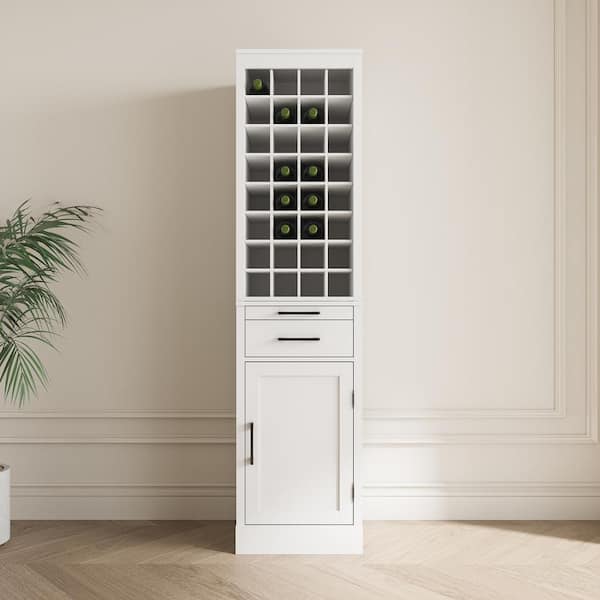4-Bottle White MDF Modular Wine Rack Wine Bar Cabinet with Hutch