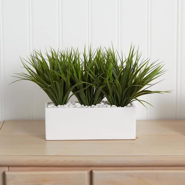 Nearly Natural 12 in. Artificial Vanilla Grass in Rectangular Planter