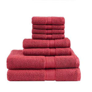 800GSM 8-Piece Red 100% Premium Long-Staple Cotton Bath Towel Set