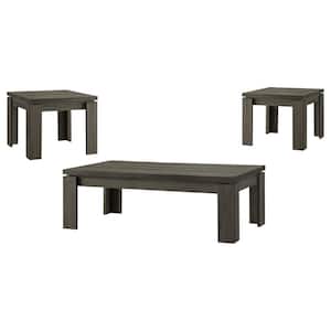 3-Piece 48 in. Weathered Gray Large Rectangle Wood Coffee Table Set