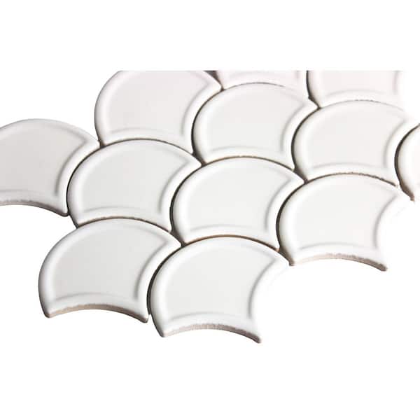 Monet Glossy White 12 in. x 12 in. Glazed Porcelain Fishscale Mosaic Wall Tile (13 sq. ft./Case)