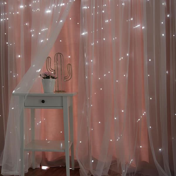 Aurora Home Star Punch Tulle Overlay Blackout Curtain Panel Pair 