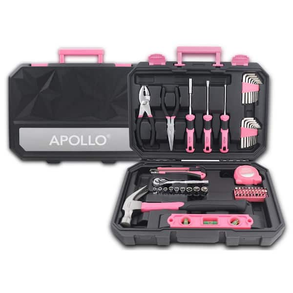 Apollo Household Tool Kit with 16.5 in. Tool Box Pink (170-Piece