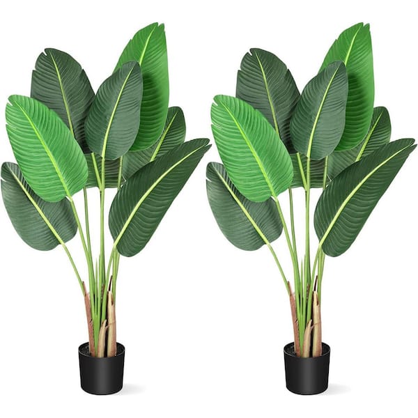 4FT Artificial Bird of Paradise Plant-2 Pack Faux Tropical Tree with 8 Trunks, Realistic Fake Banana Tree