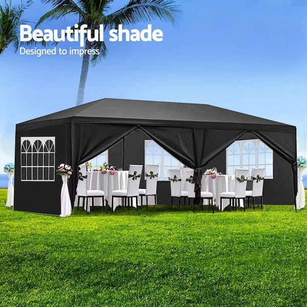 10 ft. x 20 ft. Outdoor Canopy Tent with 6 Removable Side Walls, Black, Suitable for Weddings, Parties, Get-Togethers