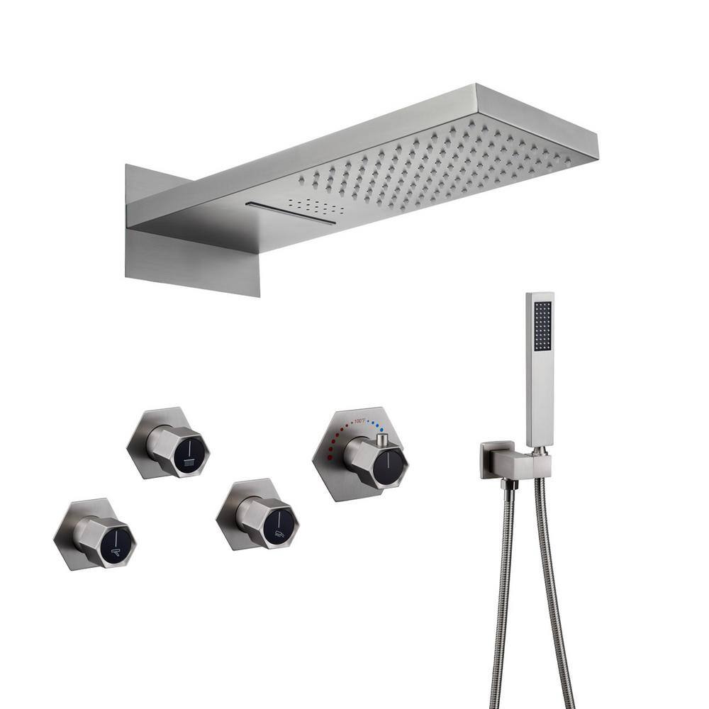 CASAINC 2-Spray 22 in. Flush-Mounted Dual Shower Heads and Handheld Shower Head with 2.5 GPM in Brushed Nickel