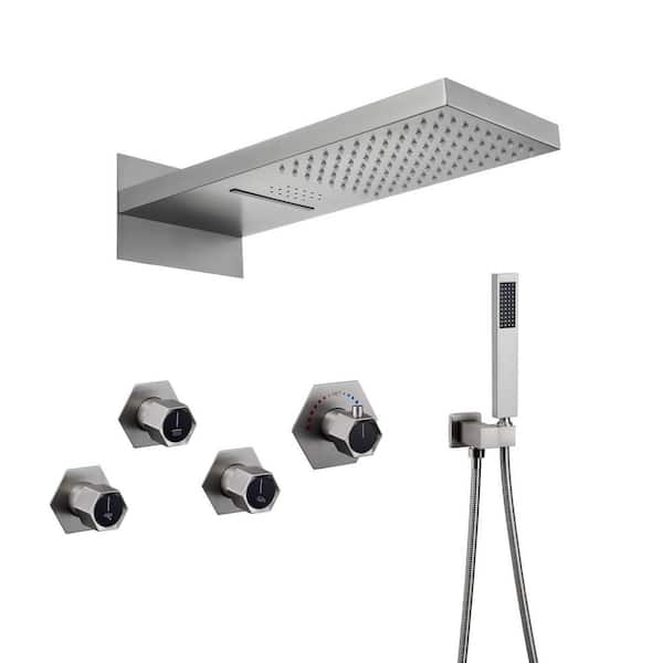2-Spray 22 in. Flush-Mounted Dual Shower Heads and Handheld Shower Head with 2.5 GPM in Brushed Nickel