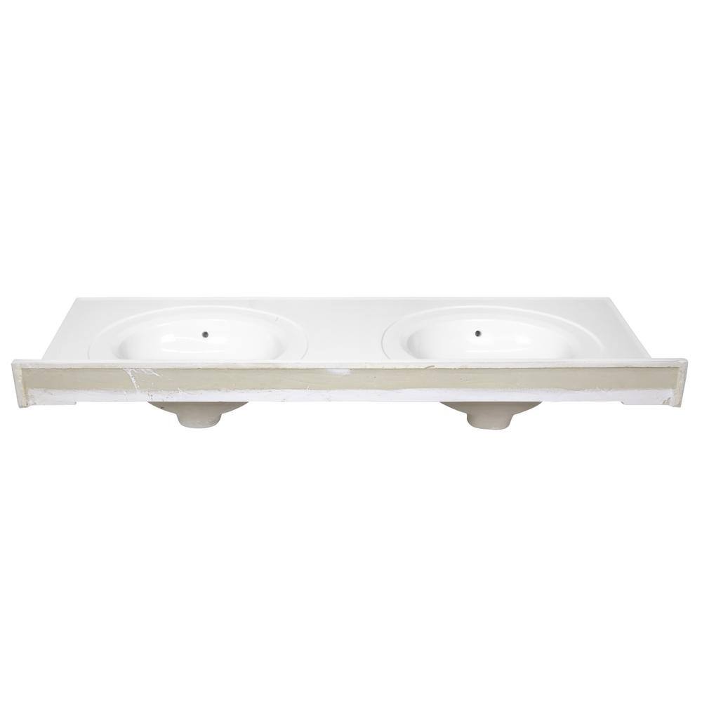 Solid White 61-Inch Double Bowl Composite Vanity Top with Backsplash