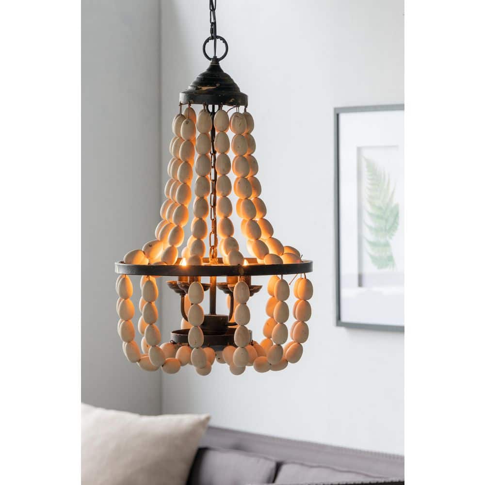 Vkoiyg 4 Lights Beige Large Beaded Chandelier for Kitchen Dining