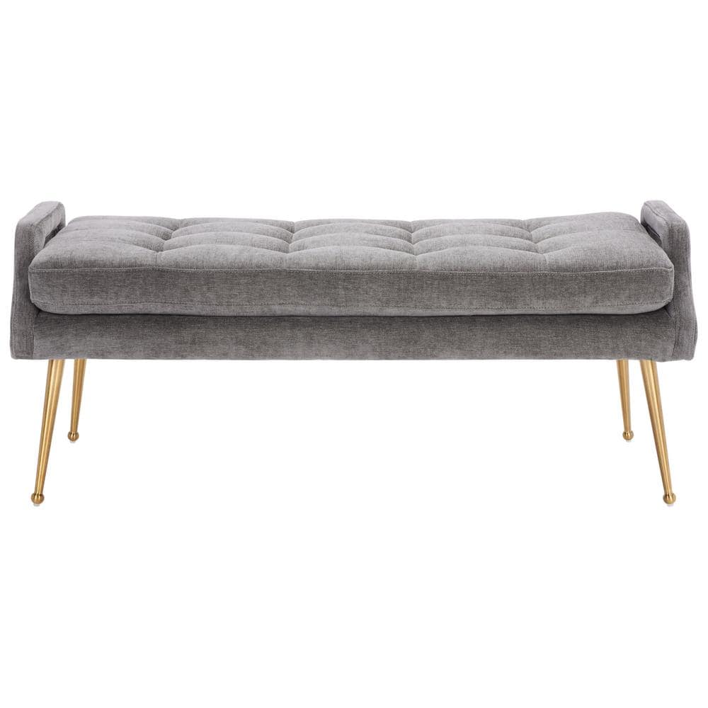 Everdeen Charcoal Tufted Bench with Brushed Gold Legs and Storage