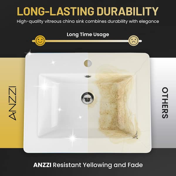 ANZZI Jack Series 21 in. Rectangular Ceramic Drop-In Bathroom Sink