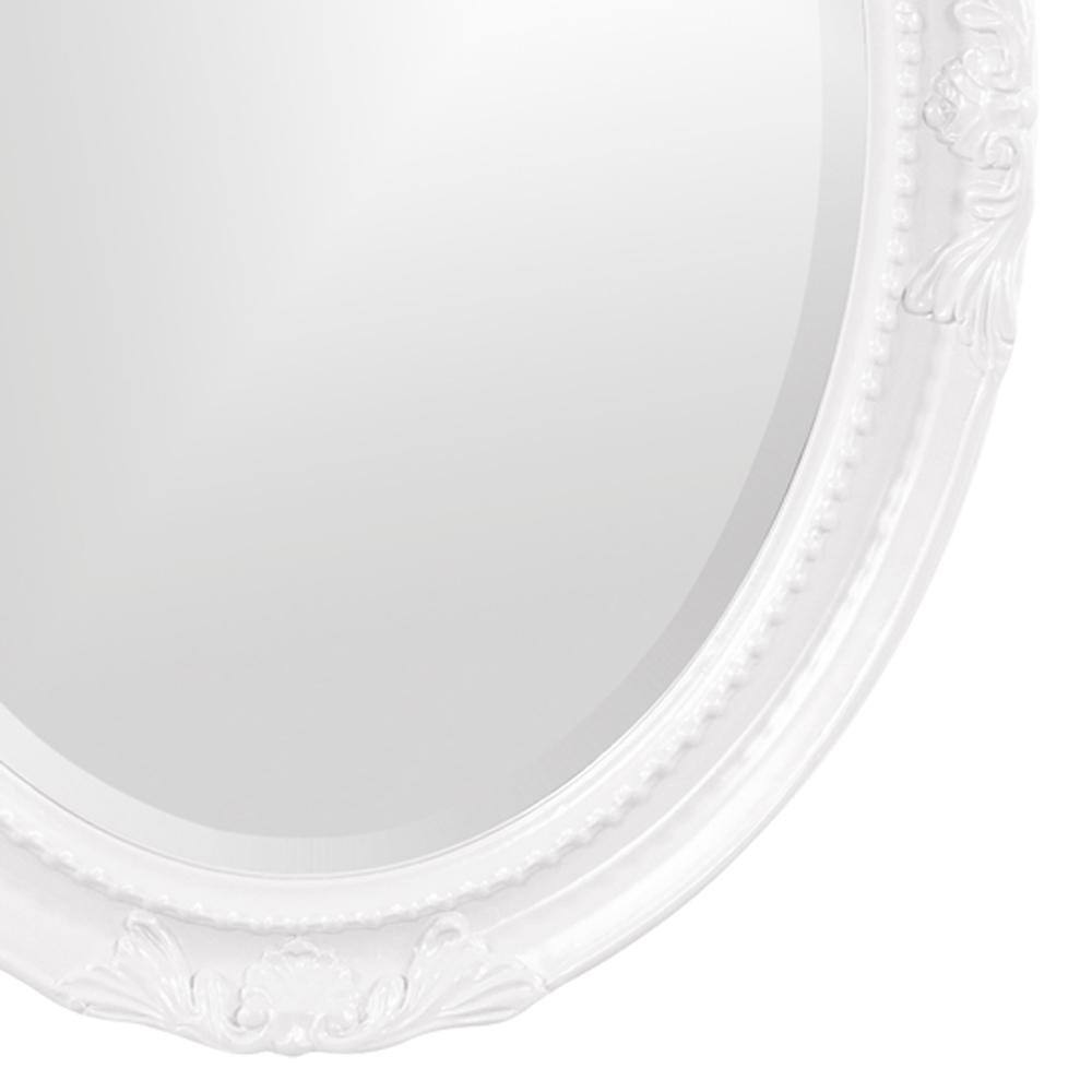 Glossy White Beaded Wood Oval Mirror 33"x25"