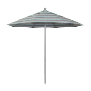 9 ft. Gray Woodgrain Aluminum Commercial Market Patio Umbrella Fiberglass Ribs and Push Lift in Gateway Mist Sunbrella
