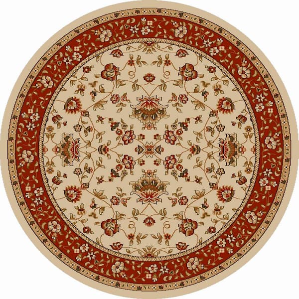 RADICI USA Como Ivory/Brick 5 ft. Round Traditional Oriental Floral Area Rug