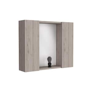 23.6 in. W x 19.5 in. H Gray Wood Framed Rectangular Wall Mount/Recessed Bathroom Medicine Cabinet with Mirror