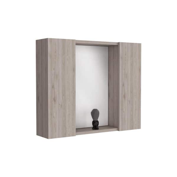 COWLOWN 23.6 in. W x 19.5 in. H Gray Wood Framed Rectangular Wall Mount/Recessed Bathroom Medicine Cabinet with Mirror