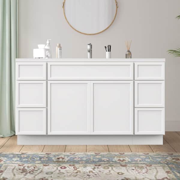 Colton 60 in. 2-Door and 6-Drawer Freestanding Shaker Bathroom Vanity Cabinet (No Top) in White — Unassembled