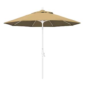 9 ft. Fiberglass Market Collar Tilt M White Patio Umbrella in Champagne Olefin