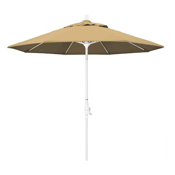 California Umbrella 9 ft. Fiberglass Market Collar Tilt M White Patio Umbrella in Champagne Olefin