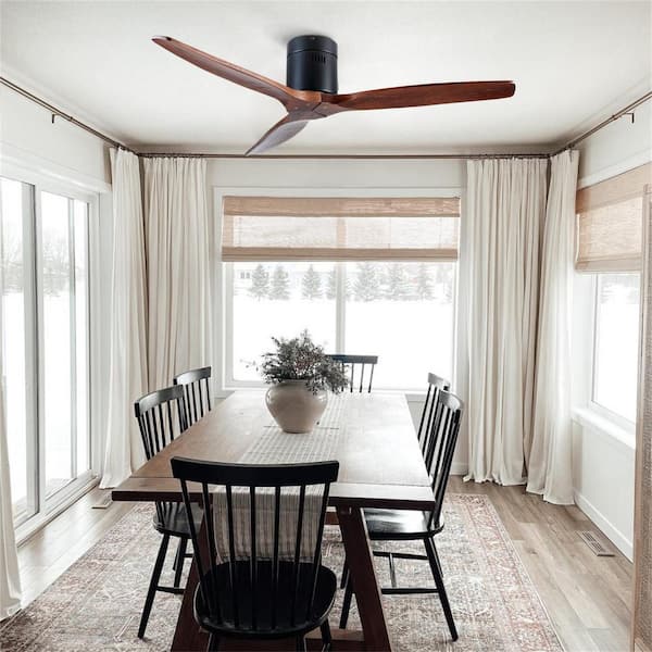 52 in. Indoor/Outdoor Flush Mount 6 Fan Speeds Ceiling Fan in Brown without Light