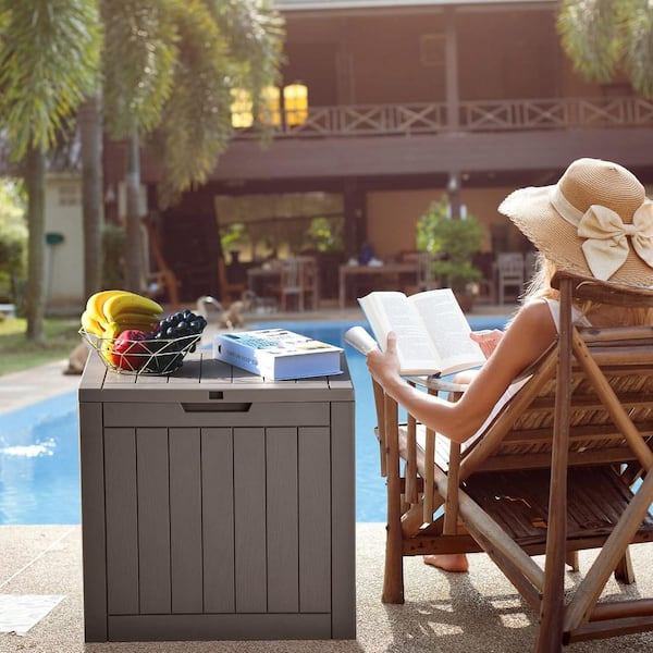 30 Gal. Deck Box Outdoor Waterproof Resin Storage Box with Lockable Lid for Furniture Cushions, Garden Tools, Taupe