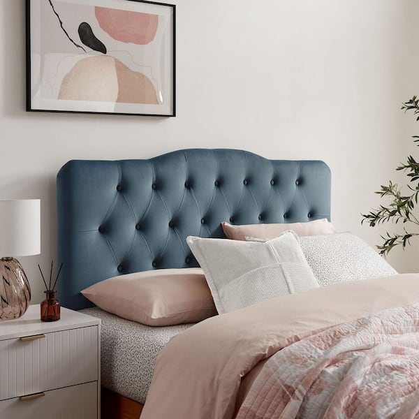 Annabel Performance Velvet Adjustable Full Headboard in Cadet Blue