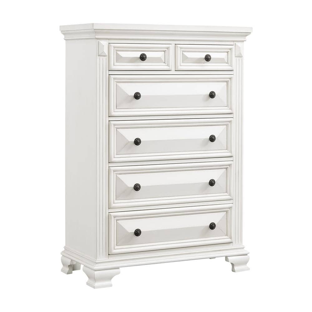 Trent White Transitional 6-Drawer Vertical Chest with Felt Lining