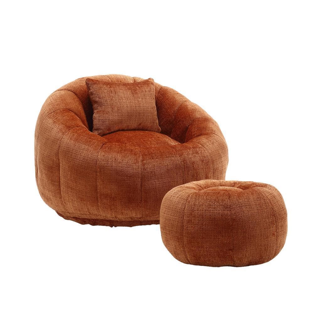 HOMEFUN Modern Orange Chenille Pumpkin Shape Bean Bag Accent Chair