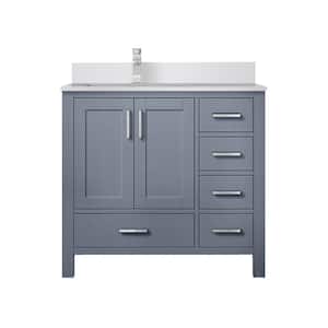Jacques 36 in. W x 22 in. D Left Offset Dark Grey Bath Vanity, Cultured Marble Top, and Faucet Set