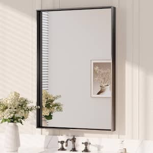 24 in. W x 36 in. H Rectangular Framed Aluminum Square Corner Wall Mount Bathroom Vanity Mirror in Matte Black