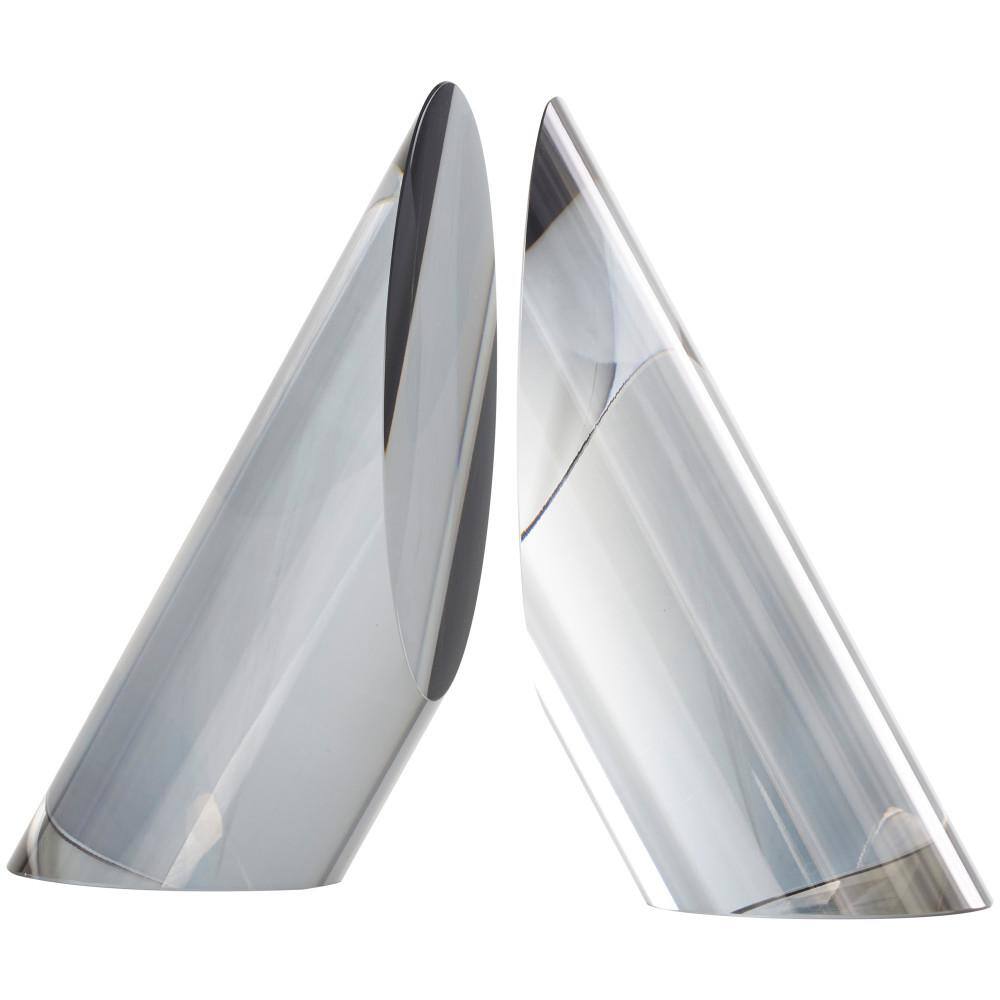 Silver Glass Pyramid Shaped Non-Skid Bookends, Set of 2