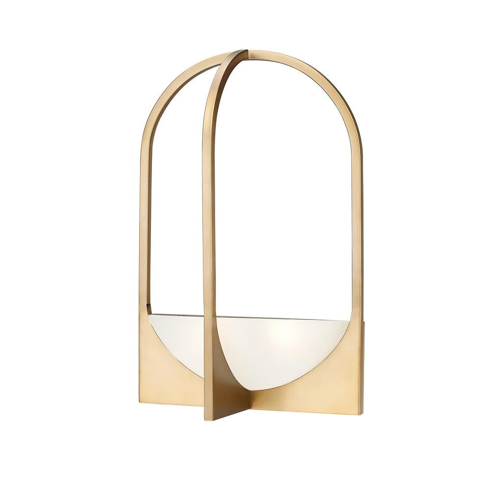 Devon 12 in. 2-Light Modern Gold Wall Sconce with Sand Blast Glass Shades a